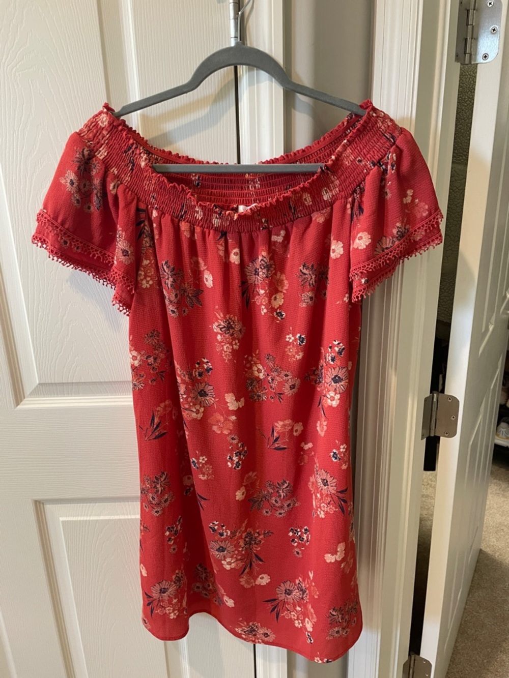 Xhilaration Red Floral Off-Shoulder Dress nwot